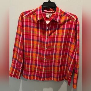 Plaid‎ Linen Blouse by California Style in Size Small.  NWOT